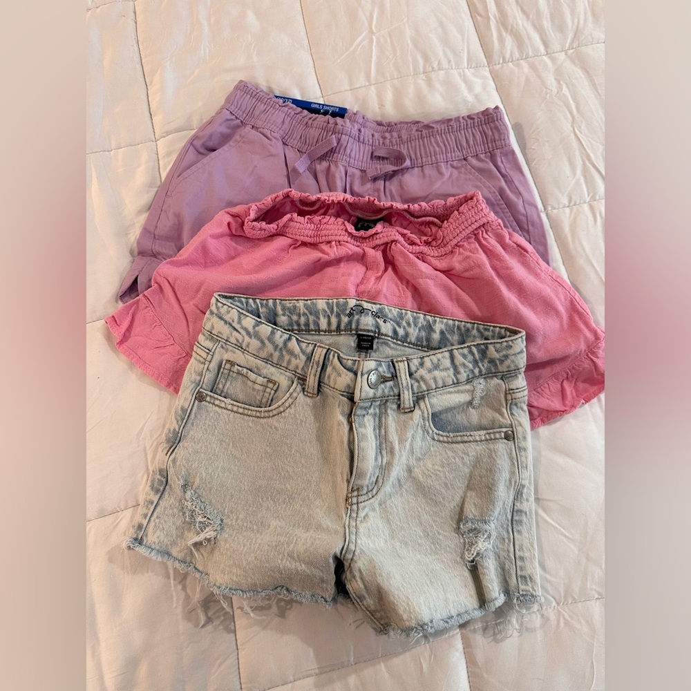 Kids Jean, Pink, & Lavender Shorts Bundle- size L